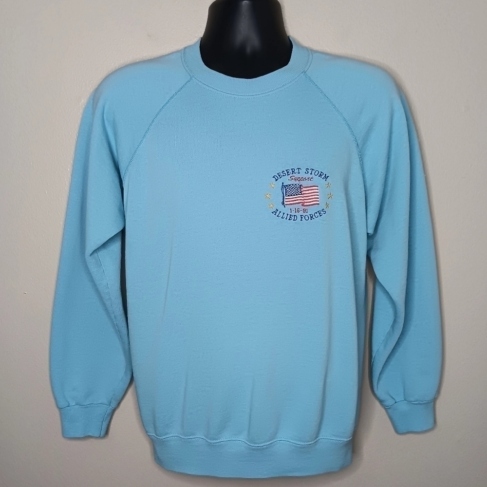 VTG 90s 1991 Desert Storm Medium Sweatshirt USA Flag Hanes Military Patriotic